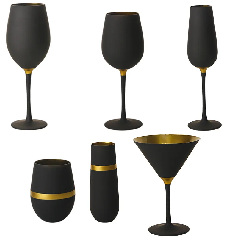 Matte Black Gold Wine Glass Elegant Anniversary Wine Glasses European Style Glassware Set Party Crystal