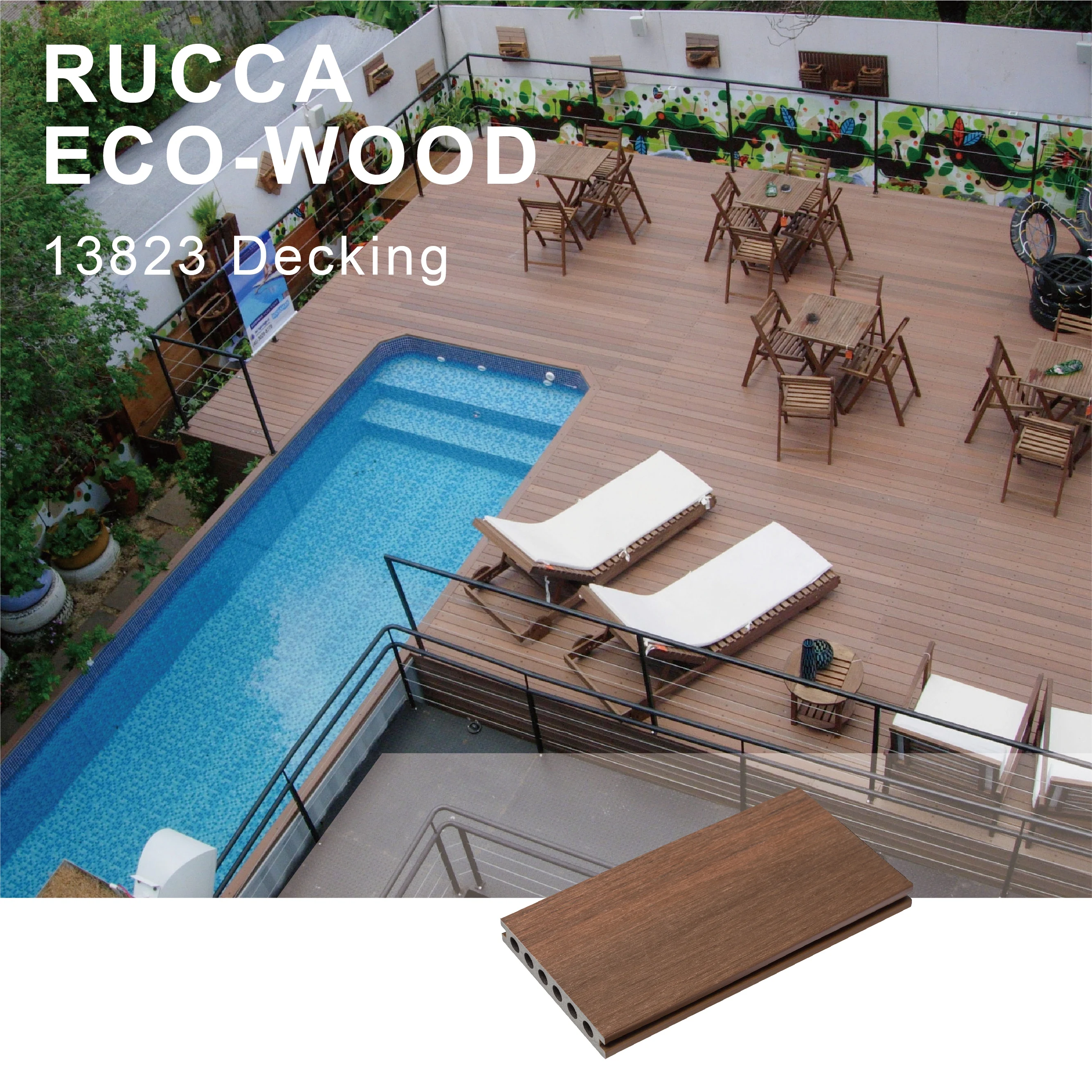 Foshan Rucca WPC Wood and Plastic Composite PE Co-Extrusion Decking for Engineered Garden Decoration Flooring 138*23mm