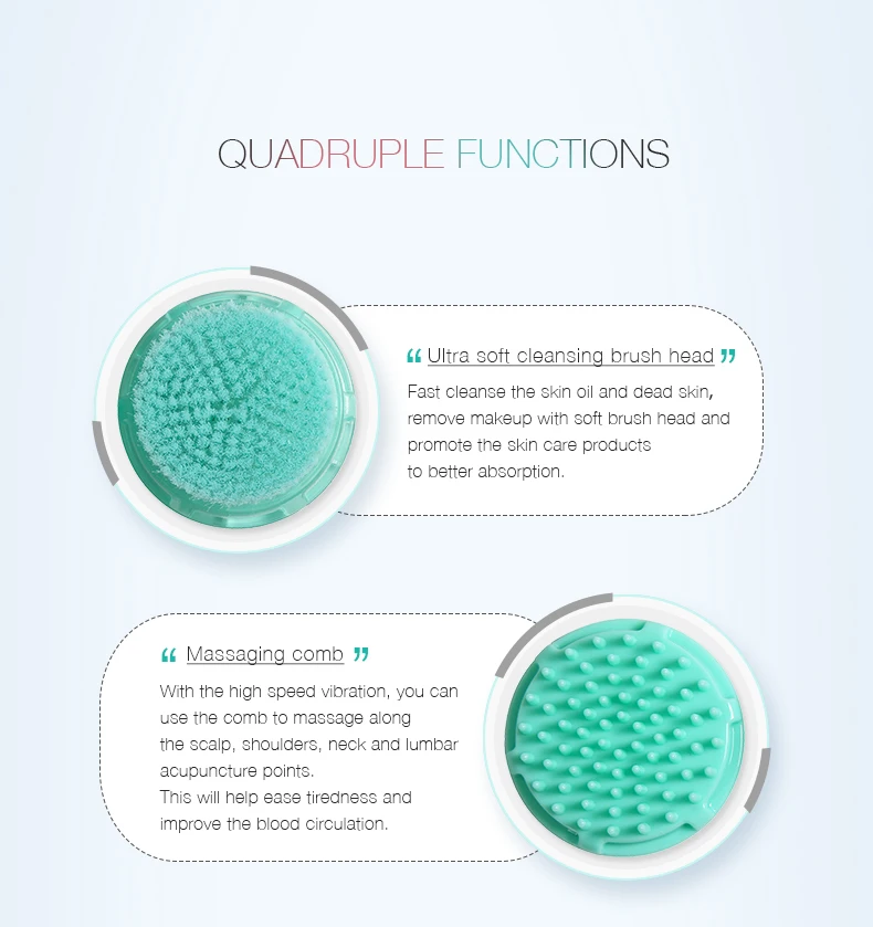 Facial Cleansing Brush,Red & Blue LED Light Skin Care Device Face Brush Use for Exfoliating, Anti-Aging and Makeup Blending 1305