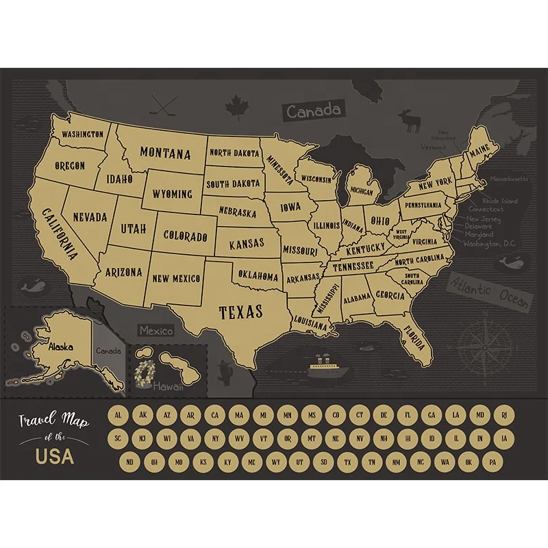 
Best Selling Custom 200g/ 250g Coated Paper United States Of America Map To Scratch 
