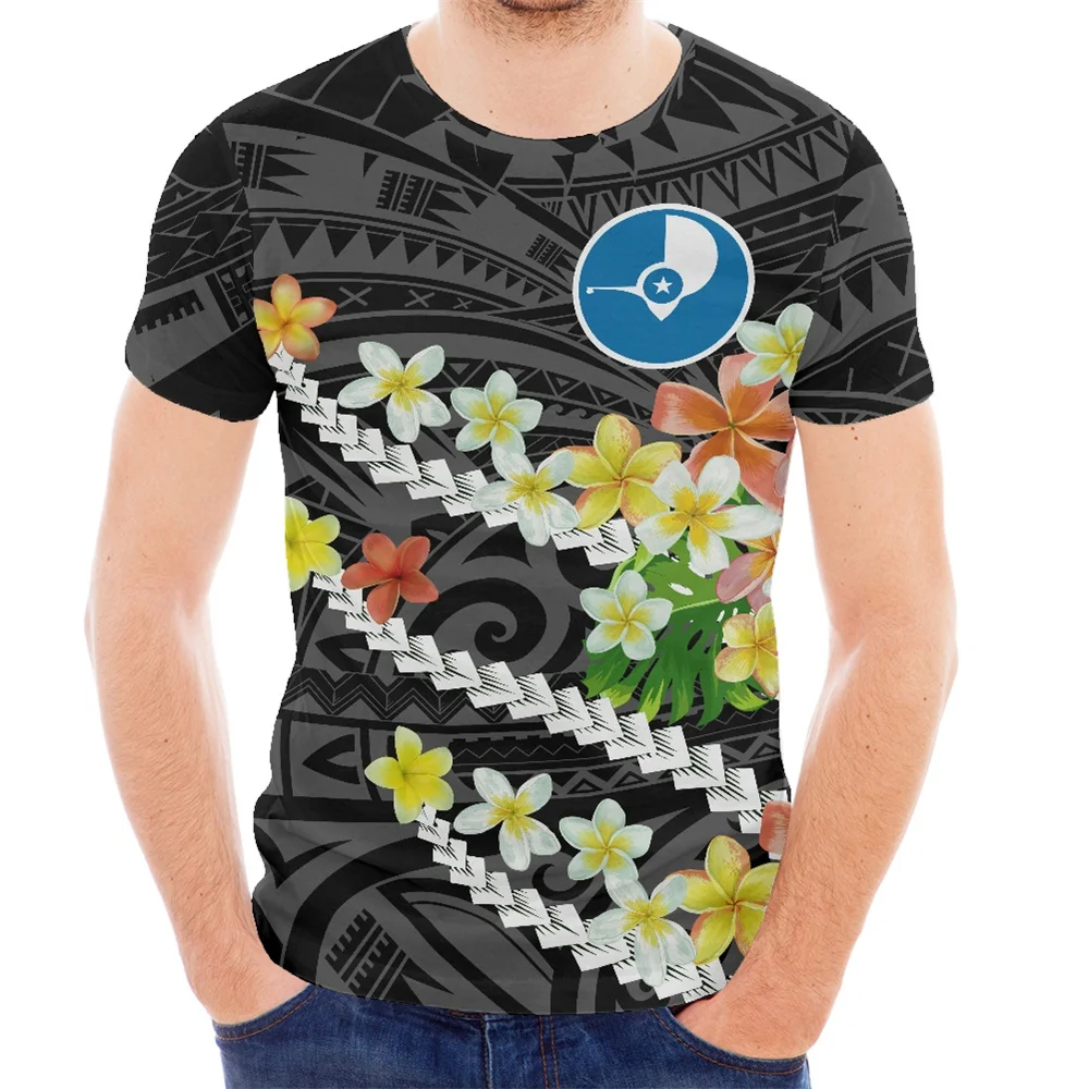 Custom T-shirt Polynesian Tribal Samoa Yap Islands Floral Printed T-shirt all over print Short Sleeve Summer Men T Shirt