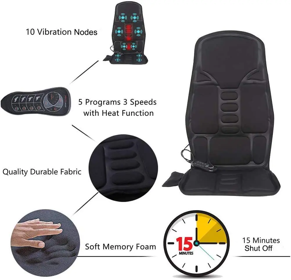 Back Vibrating Massager with Heated Pad, Seat 10 Vibration Nodes to Relieve Stress and Fatigue, Suitable for Home Office Use