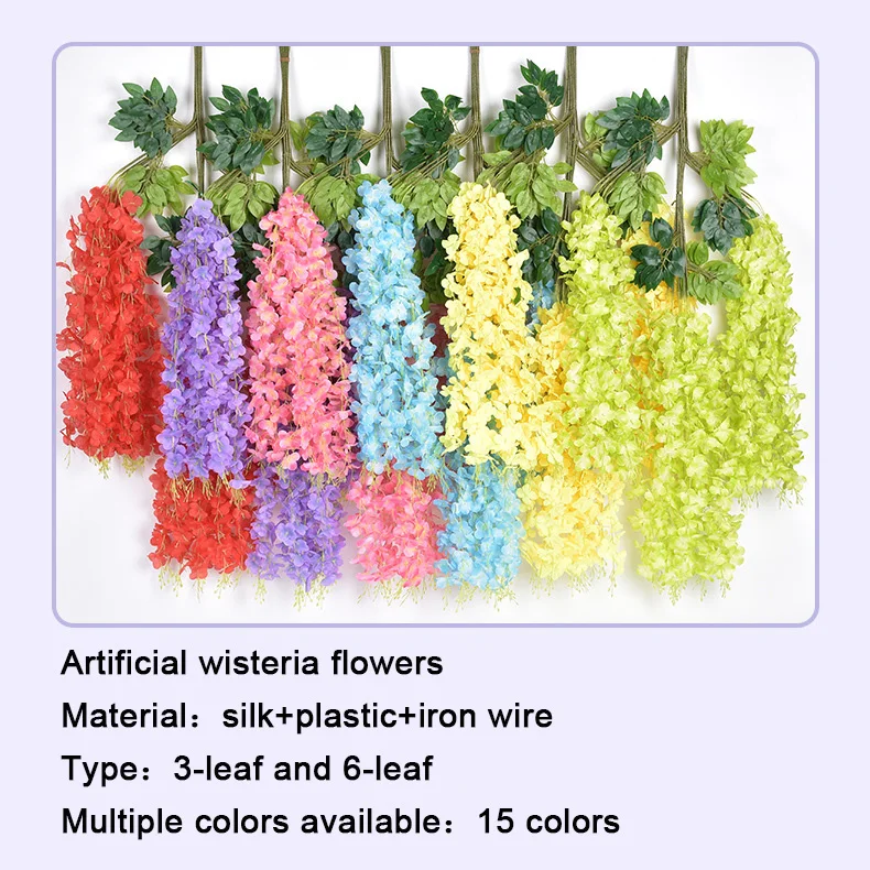 Senmasine pink silk flowers hanging vines wisteria garland for garden wedding wall office home decorative