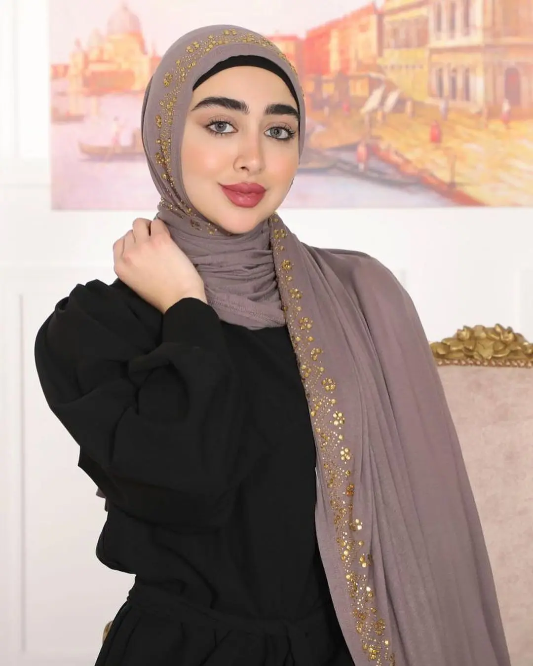 High Quality crystal Jersey Hijabs rhinestone cotton Scarf Solid Color Beaded Latest Muslim Fashion Hijabs