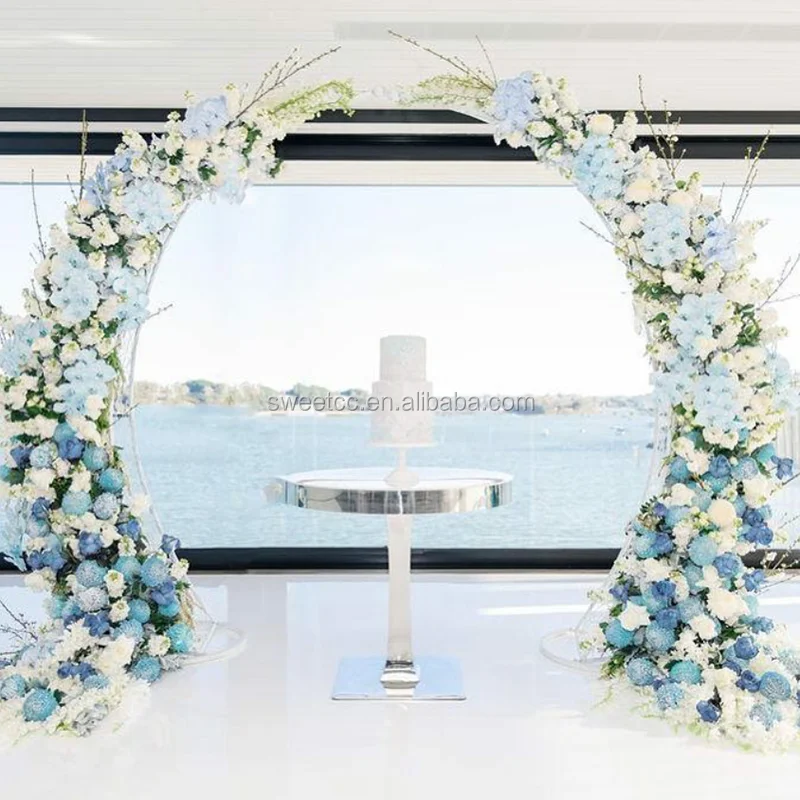 Hot sale hollow out moon shape wedding metal backdrop arch for wedding stage decoration