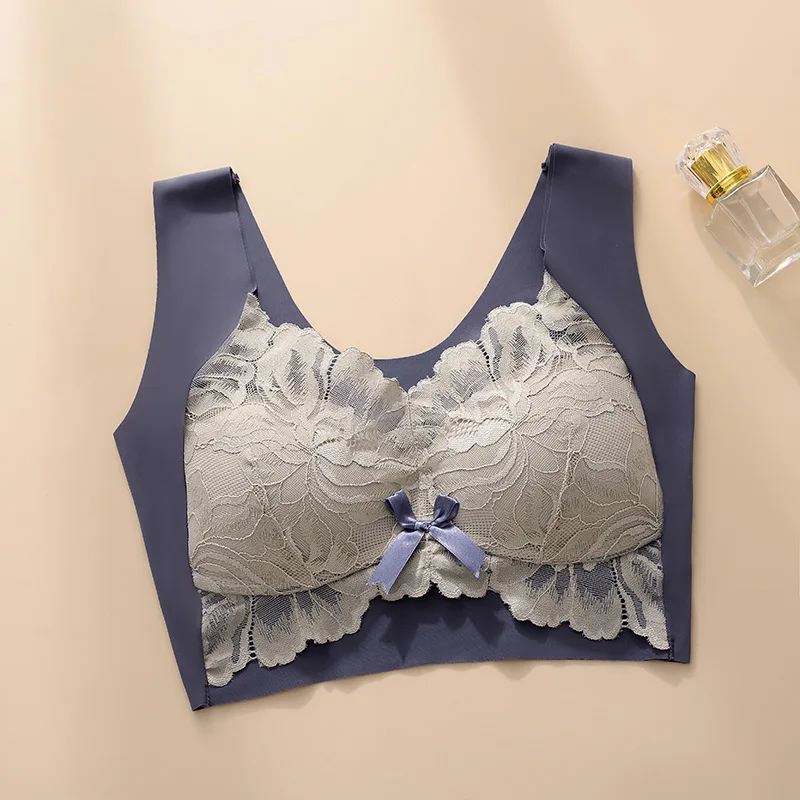 5xl Seamless Bra Big Breasts Show Small Thin Section  Vest Type Anti-sagging Female No Steel Ring Large Size Lace Underwear