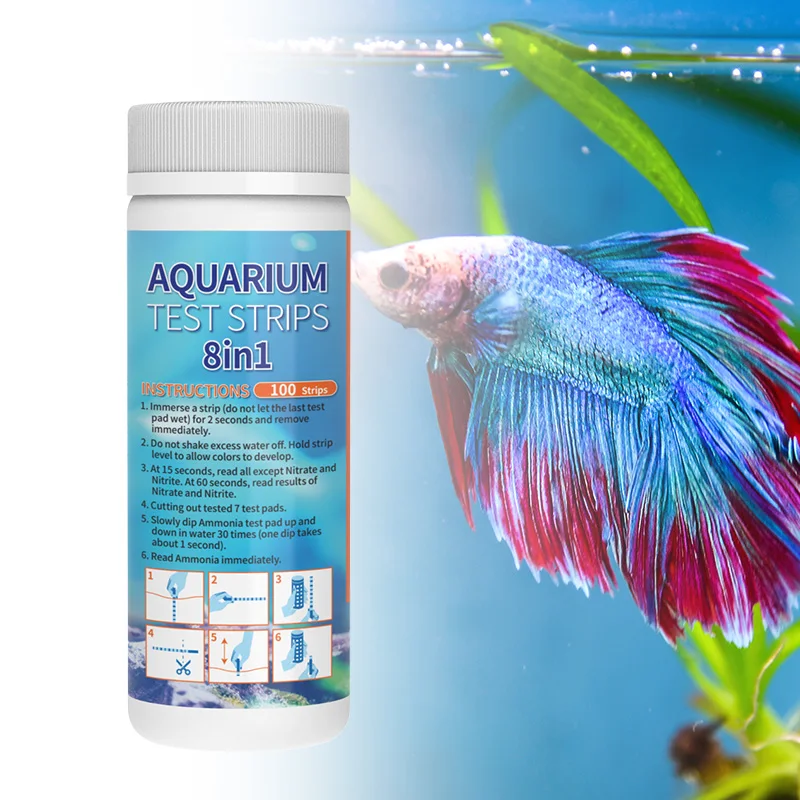 Factory Wholesale Price Multi-parameter Aquarium Test Strips 8way Ammonia,NH3,KH,Nitrate,Nitrite,Chlorine