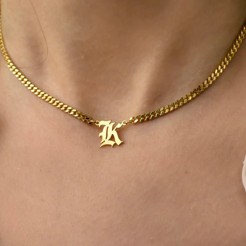 Women Name Necklace Custom Cuban Link Chain Small Pendant Letter Initial Personalized Minimalist Jewelry fashion body jewelry