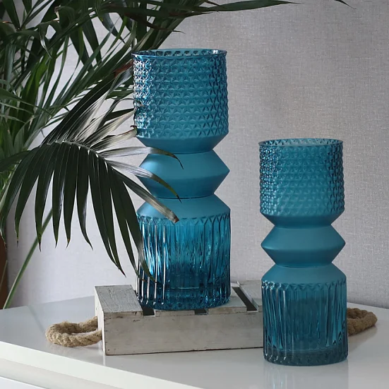 
 Высококачественная новая хрустальная синяя Геометрическая стеклянная ваза ручной работы декоративная цилиндрическая ваза  