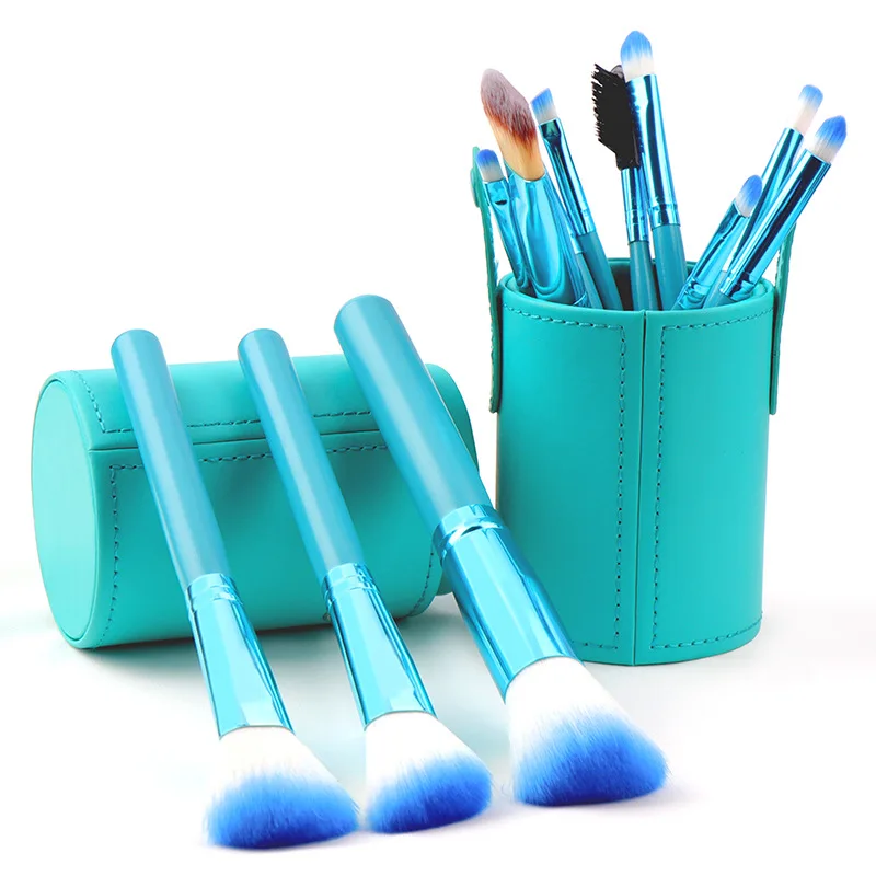 12Pcs Private Label Fashion Japanese Poundation Powder Travel Wooden Make Up Brush Set WIth Cup Holder Case