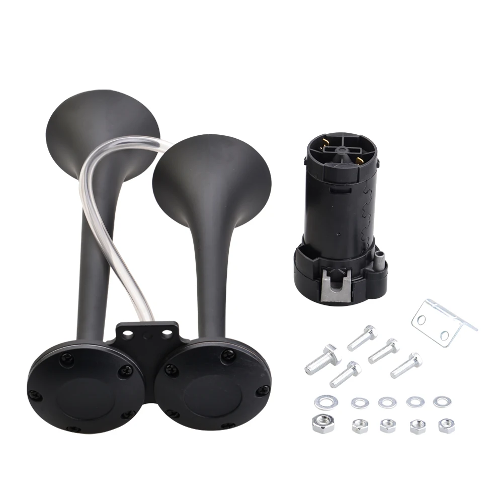 Car Air Horn 12V Black Low and High Tone Stainless Steel Dual Trumpet For Car Horn Speaker for Trucks Automobile Motorcycle
