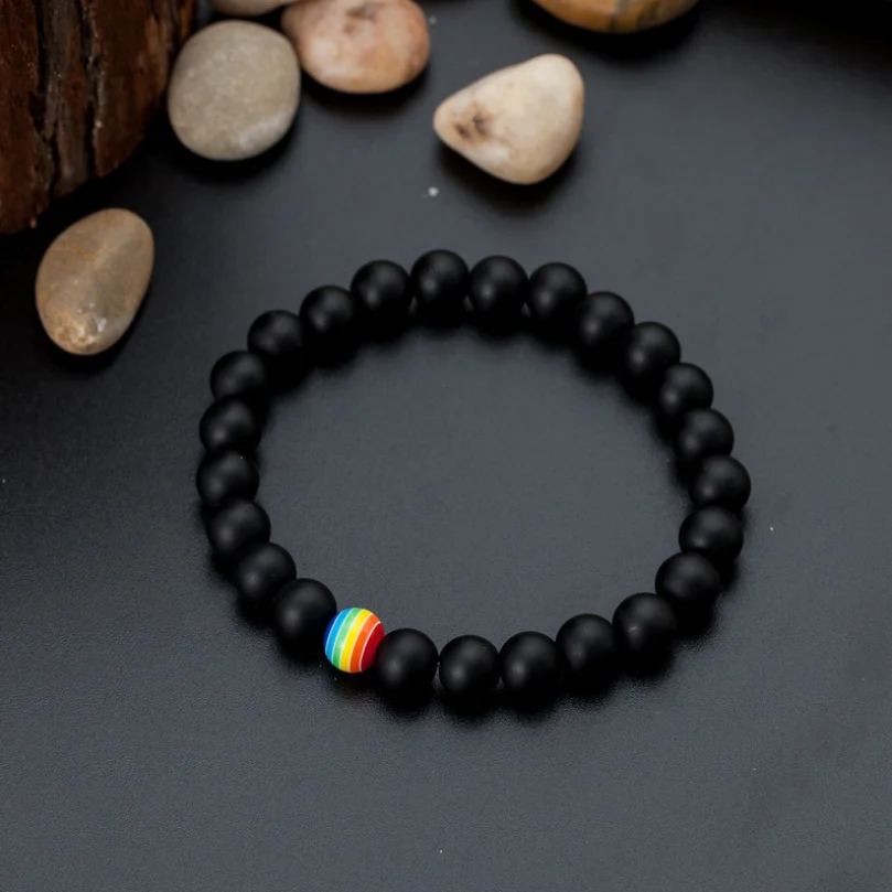 Trending hot products unisex white turquoise matte stone rainbow gay stone bead bracelet