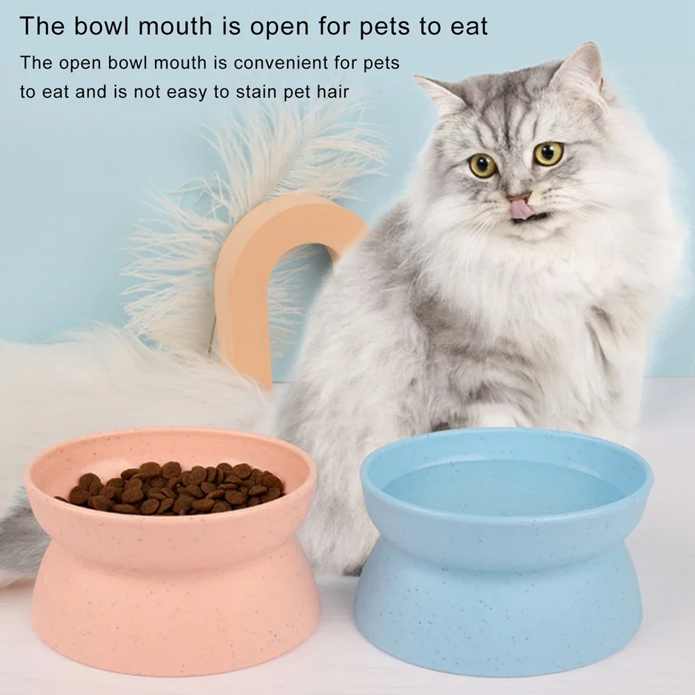 Cat Bowl 15 Degrees Raised Plastic Non-Slip Puppy Dog Cat Food Feeder Cup Drinking Water Feeder Tilt Safeguard Neck Pet Bowls