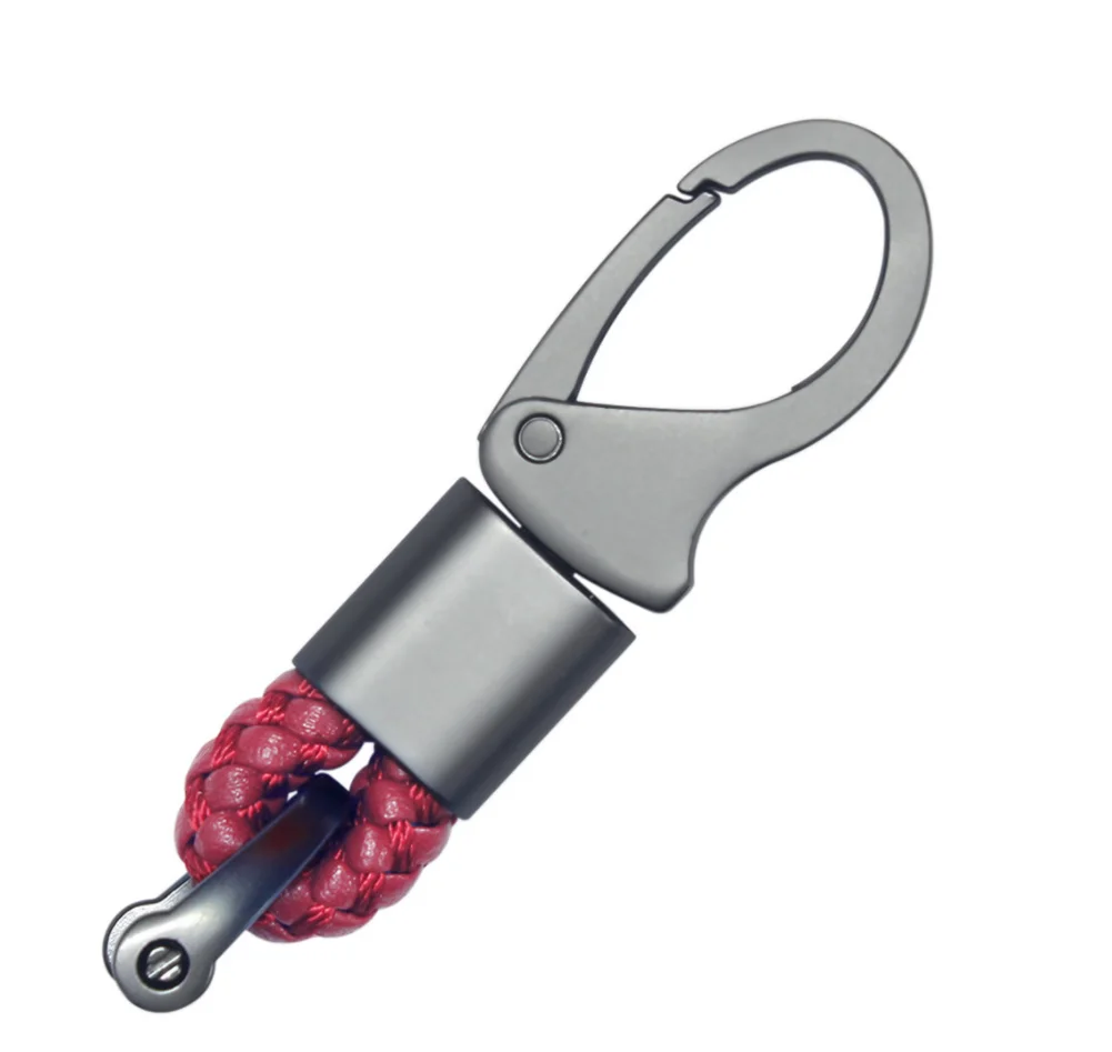 Simple  Metal Woven Leather Keychain Horseshoe Clasp Braided Rope Lobster Clasp Decorative Pendant Keychain