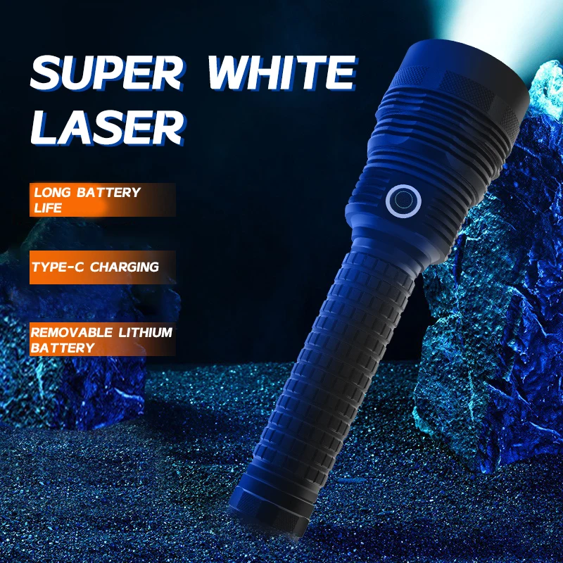 6000 lumens rechargeable COB LED super bright white laser wick 2*26650 lithium battery aluminum alloy strong light flashlight
