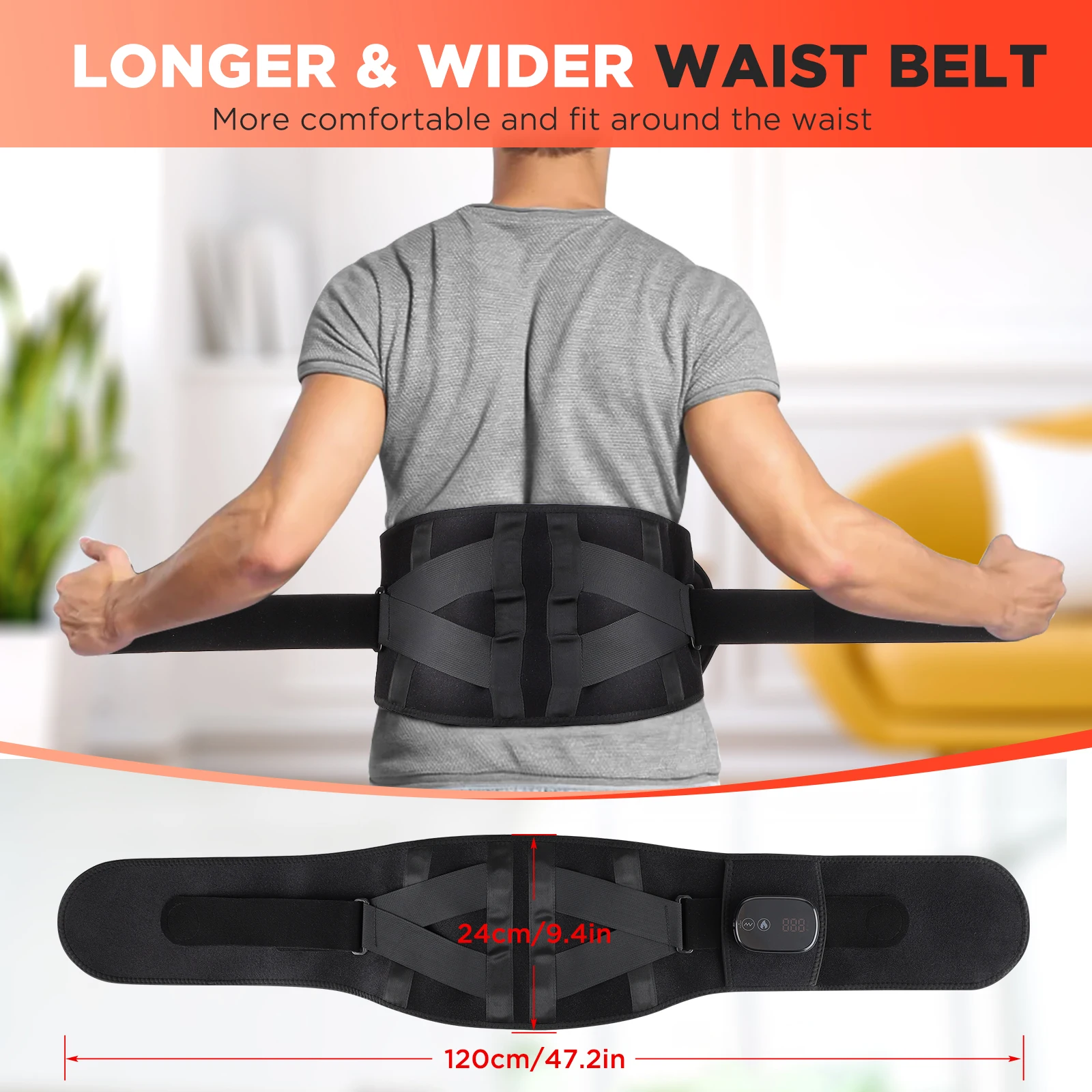 Digital Display Controller Lumbar Support Waist Massager with Vibration Red Light Heating Massage Belt for Back Pain Relief