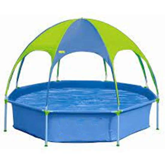 Family garden swimming pool with sunshade umbrella, foldable inflatable family tent pool