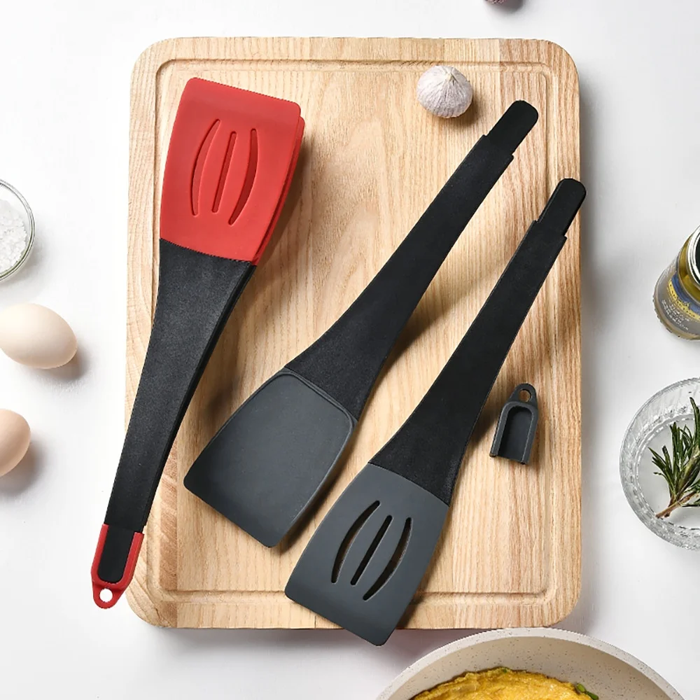 Hot sale Multifunctional silicone spatula clip 3 in 1 Food tongs Unique tongs Slottle turner Barbecue Shovel Tongs
