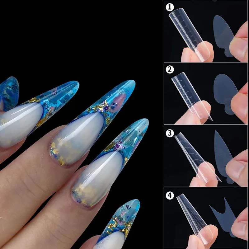 New Hot Selling Soft Silicone Nail Mold Tips 288Pcs/Box Crystal Nail Form Fast Building Gel Extension for DIY Nails Art