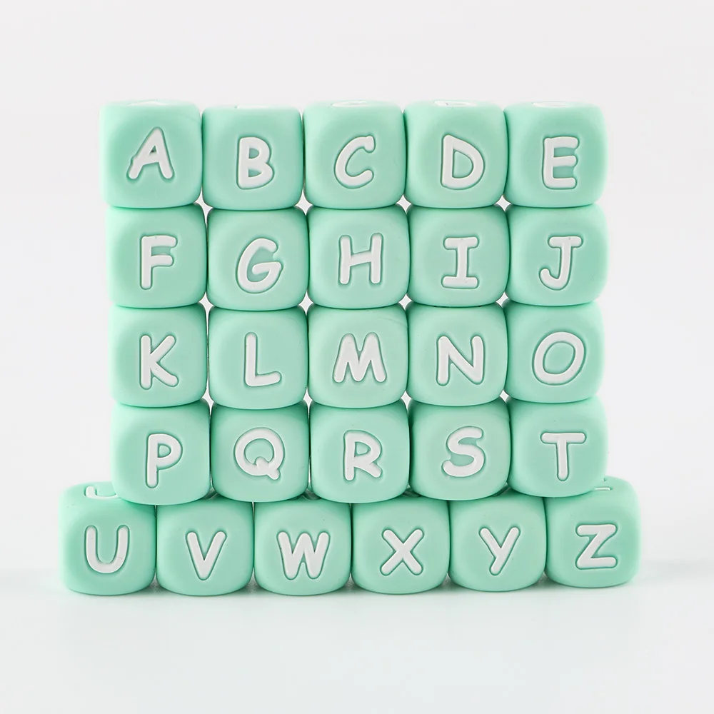 BPA Free Silicone Soft Teething Beads Food Grade Silicone Loose Beads English Alphabet 12mm Silicone Letter Beads