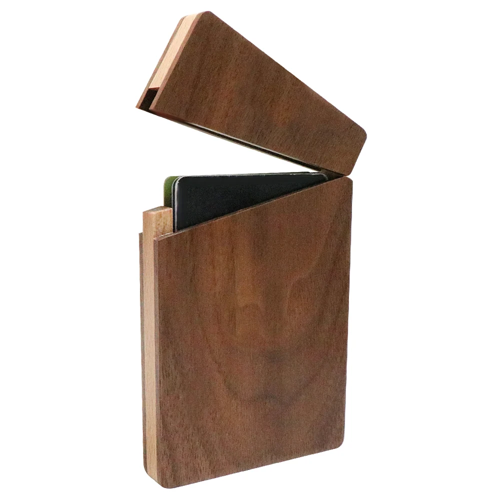 Magnet Closure Card Holder Solid Walnut Wood Business Credit Card Holder Case with Wholesale Price