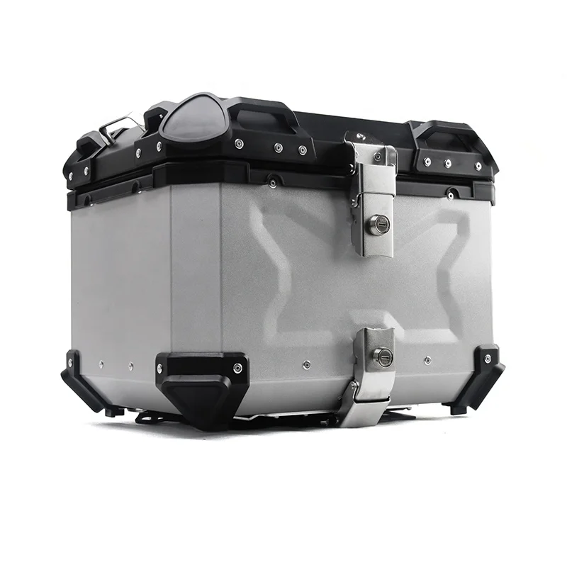 45L Aluminum Alloy Plate E-bike Motorcycle X Embossing Reactor Block Round Sliders Top Box Helmet Case Tool Box