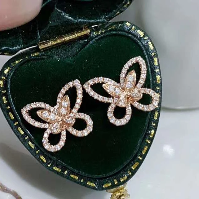 Fashion Korean Butterfly Jewelry Charm Wedding Earring 18K Gold Natural Diamond Butterfly Earrings