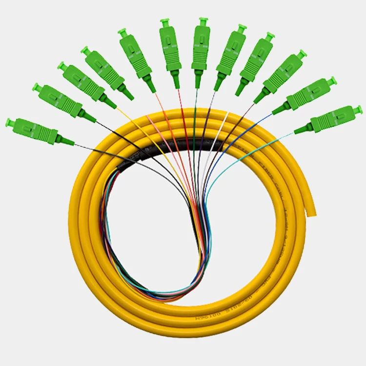 SC/APC 12 Core Pigtail Single Mode Fiber Optic Bundle Pigtails SC Core Fiber Patch Cord
