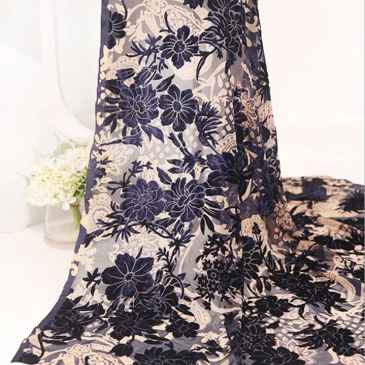 
burnout fabric flowers printing for wedding dresses 