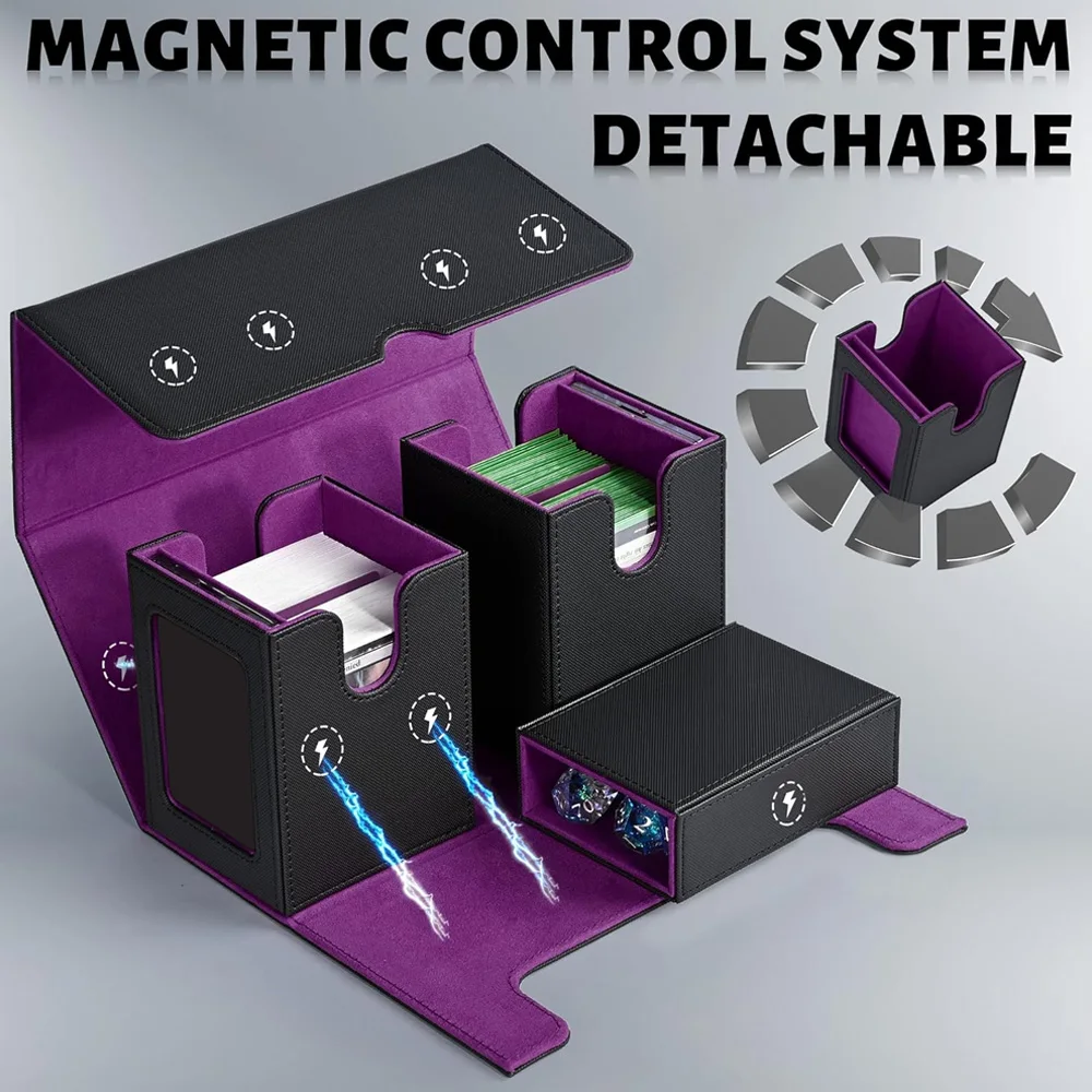 MTG Deck Box with 2 Commander Display Windows Removable Holds 420+ Unsleeved Cards Magnetic Card Deck Box