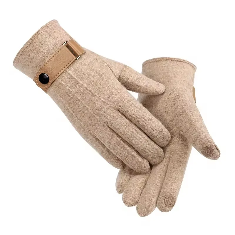 Hot sale touchscreen winter mittens custom plush lining outdoor driving men wool warm gloves