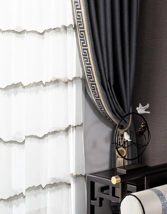 2023 new Chinese style customized full shading blackout curtains landscape painting classic window curtains for study bedroom