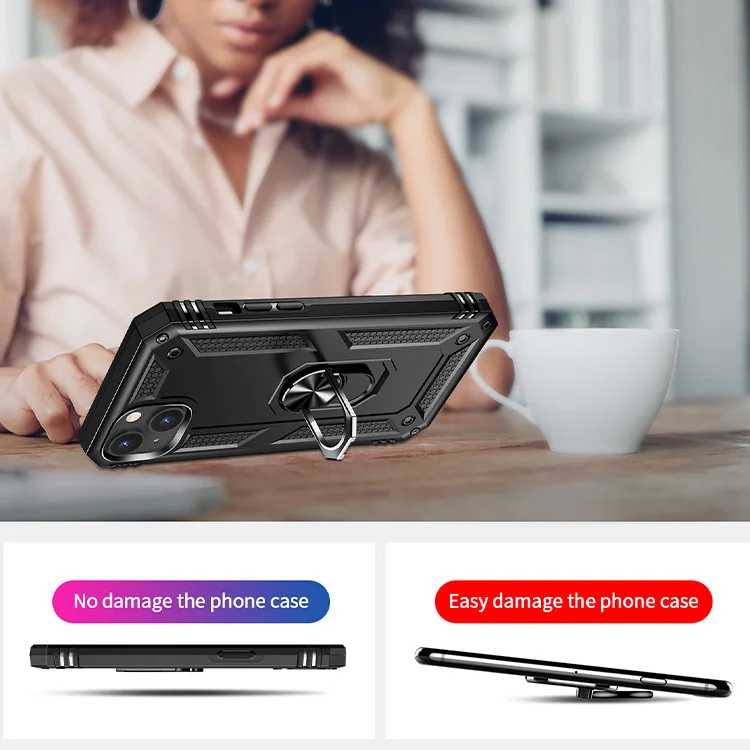 Military protect shockproof anti-scratch mobile phone case for iPhone 14 Pro Max rotating ring kickstand car back cover