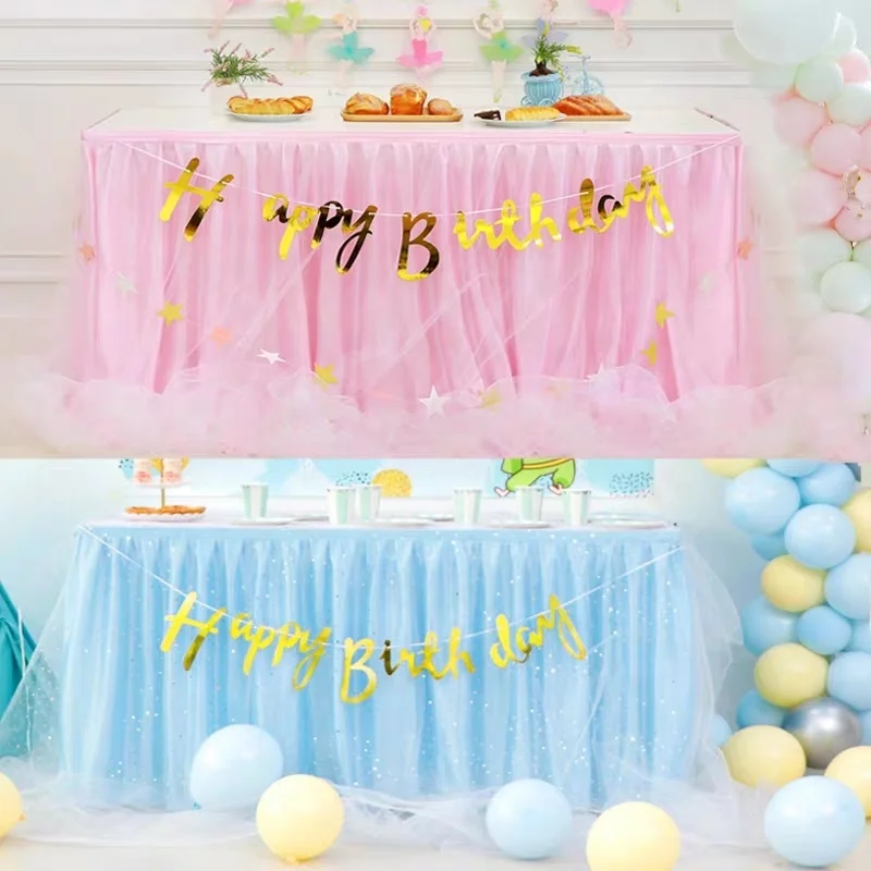  9ft Tulle Table Skirt for Rectangle or RoundTables Tutu Baby Shower Girl Gender Reveal Wedding Birthday