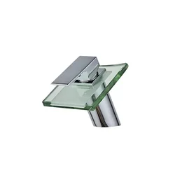 CYEN New Design Waterfall Single Hole Single-Handle Low-Arc Bathroom Faucet With Glass Spout In Polished Chrome