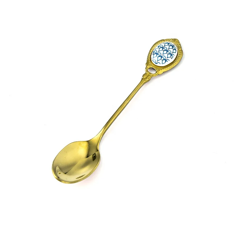 Golden 304 Stainless Steel Home Restaurant Embossed Ceramic Tableware Mixing Coffee Spoon