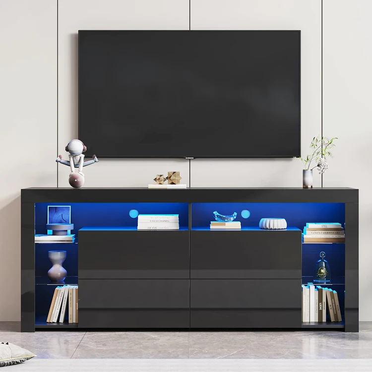 Entertainment Center Living Room Furniture Wooden Storage Drawer Media Television Table Cabinet LED Light TV Console Stand