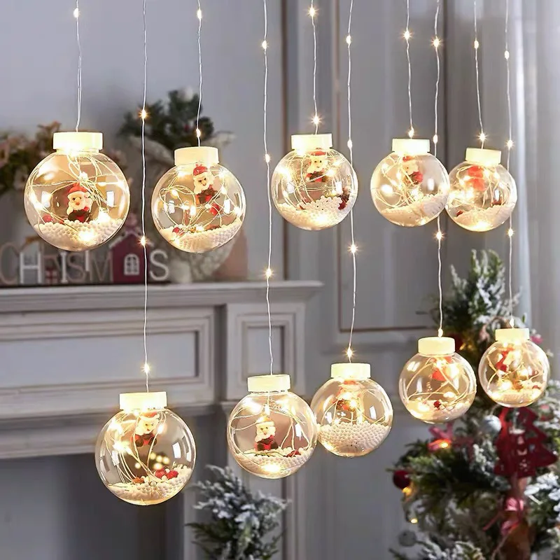Christmas Tree Santa Claus Snowman Fairy Garland Led String Lights  Wishing Ball Window Curtain Light For Christmas Decoration