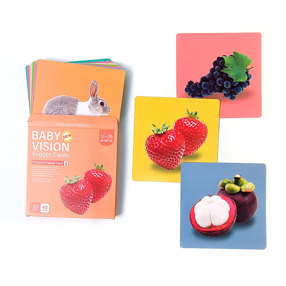 Hot kids brain development card games 1~3 years baby physical vision trigger cards box set paper packaging