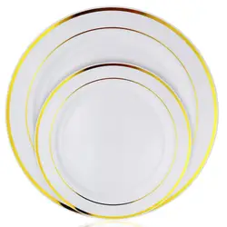 Silver rim Dinnerware Set Disposable - 25 guest Plastic Plates sets, Silverware, with Cups, Linen Like Napkin