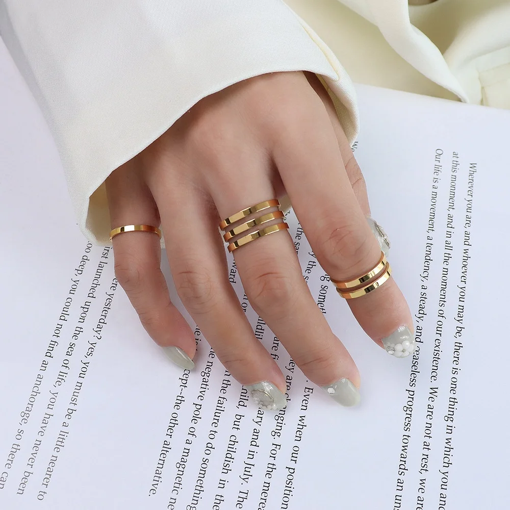 Модные Простые двухслойные Многослойные Простые Кольца Aizhilin из титановой стали 18K золота для мужчин и женщин пар