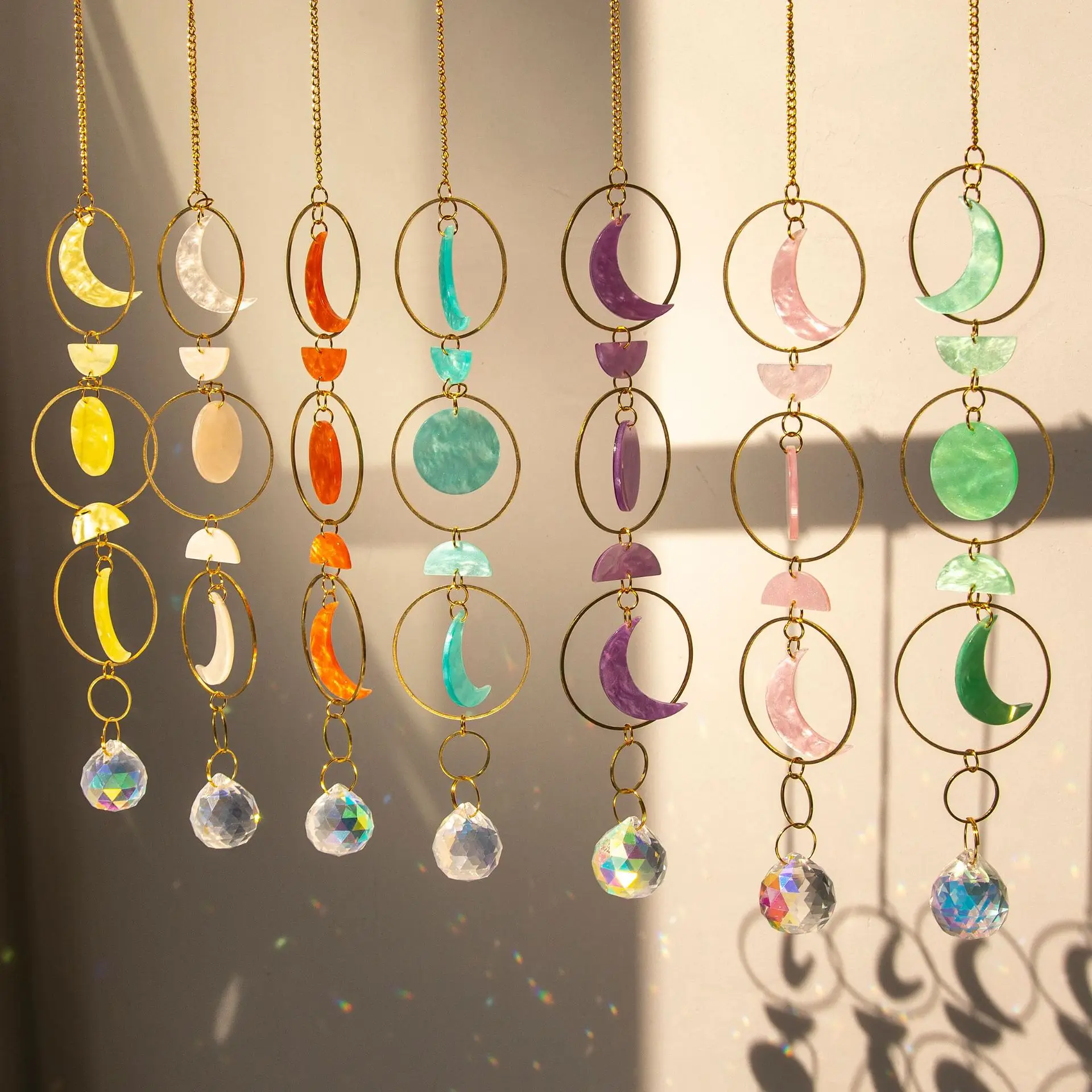 Wholesale Acrylic Moon Sun Catcher Garden Home Decor Colorful Prism Ball Crystal Sun Catcher