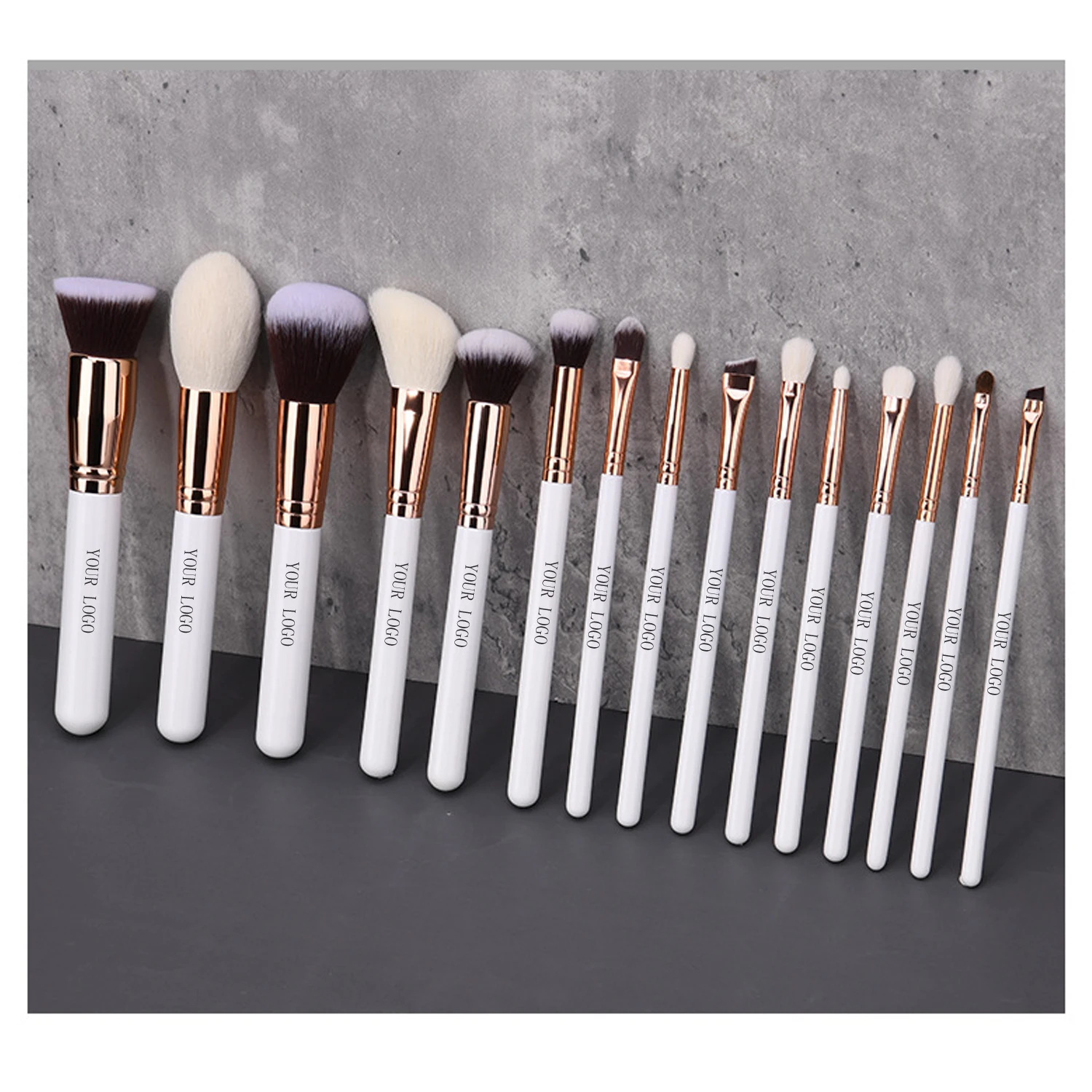 Factory Direct Sale Luxury Animal Hair 15pcs Concealer Foundation White Makeup Cosmetic Brush Set With Bag