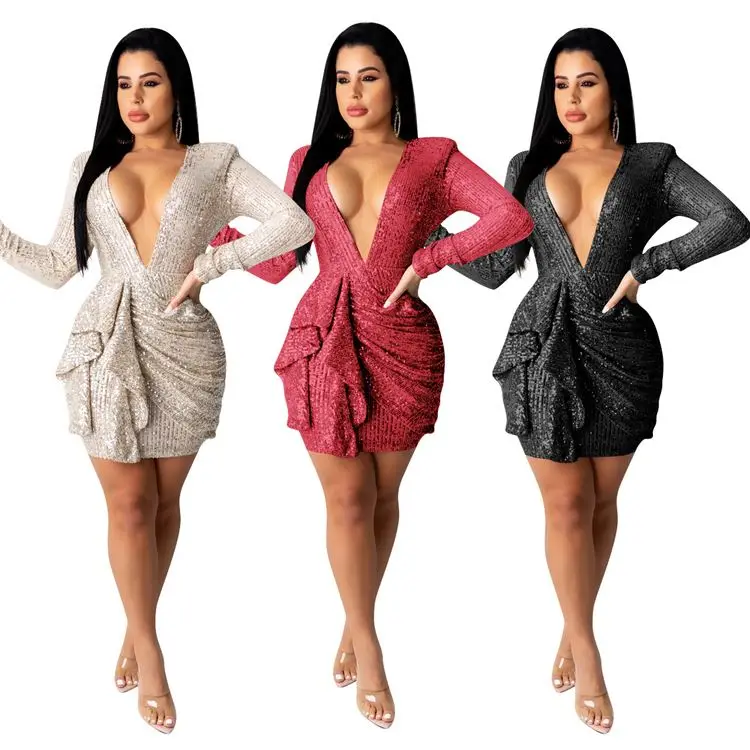 F47-women модные стили одежды элегантные женские платья 2020 глубокий v-образный вырез на шее сексуальный платье