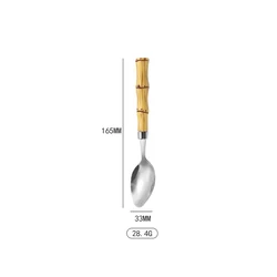 Reusable Fork Knife Serving Spoon With Bamboo Handle 430 Stainless Steel Flatware Set