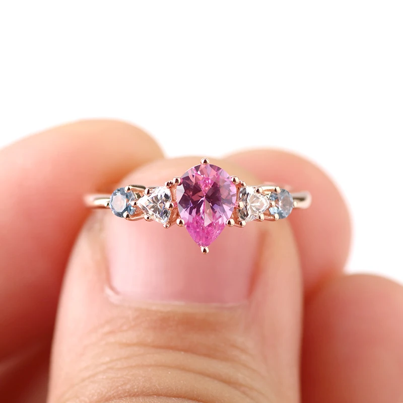 5*7mm Ruby Gemstone Solid 14K Rose Gold Engagement Gold Wedding Ring Pear Cut Ring for Ladies