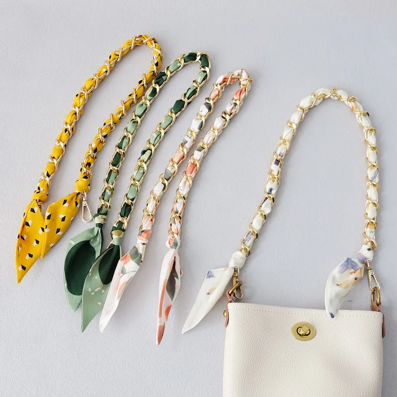 Floral Metal Purse Handle Strap Fashion Women Handbag Decoration Accessory Unique Braided Scarf Metal Chain for Bag Handle