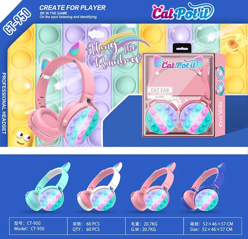 Manufacturer Wholesale Earmuffs Colorful Head Mounted Cat Ear Wireless Headphones