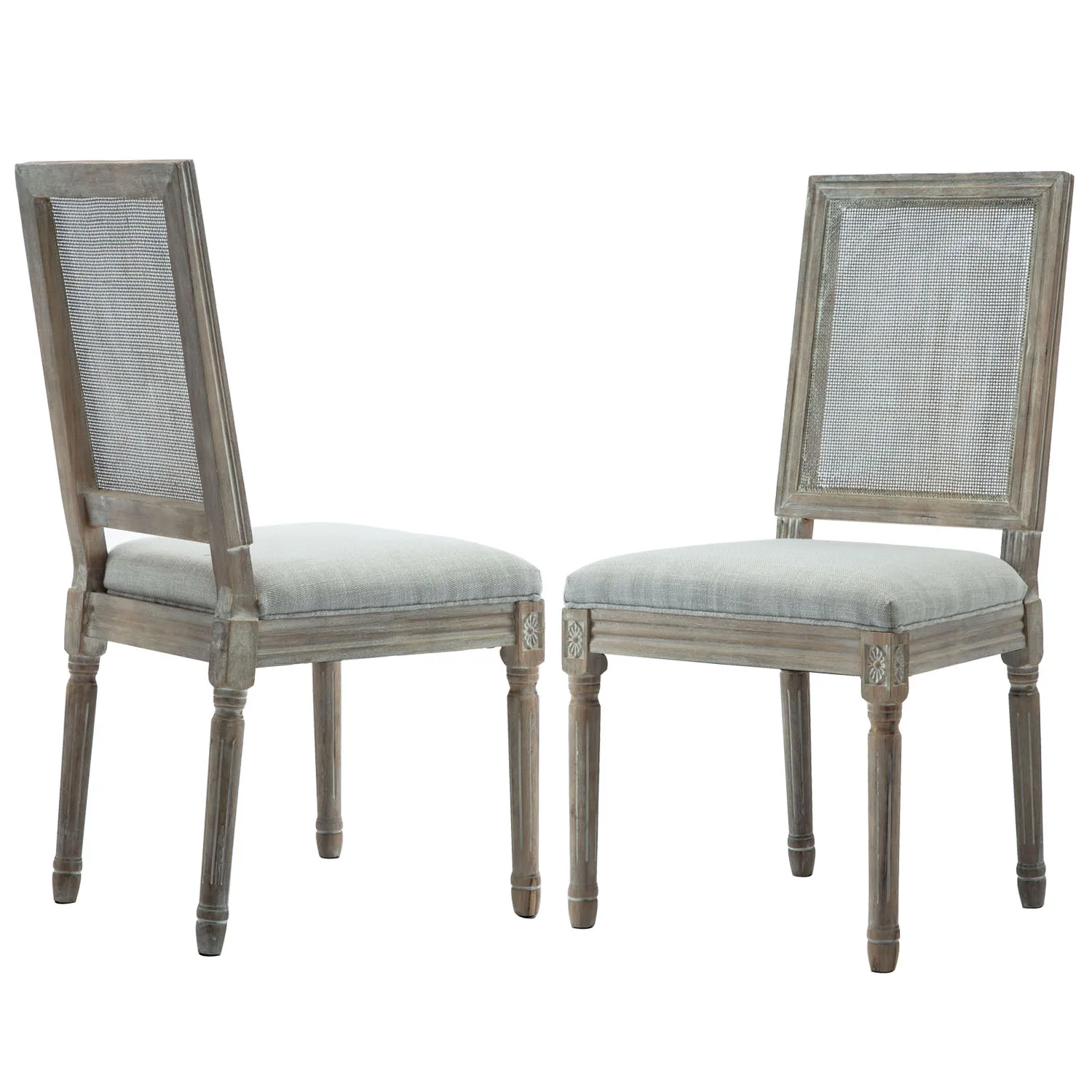 
Amazon Hot Sale French Louis Style Square Cane Rattan Back Solid Wood Upholstery Antique Dining Chair 