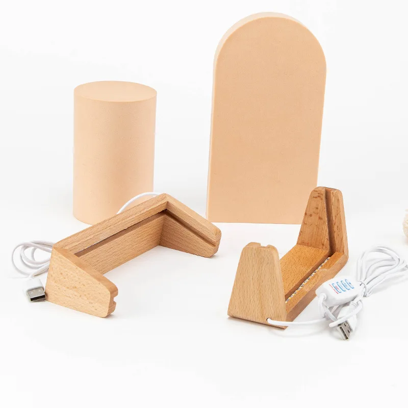 Wholesale U-Shape 3d Night Led Light Wooden Photo Frame Acrylic Light Wooden Lamp Base Calendar Frame for Desktop Display